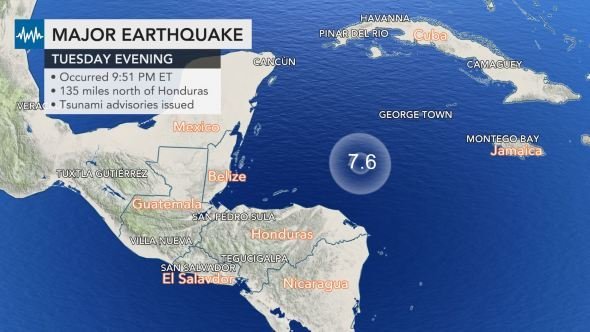  CUTREMUR de 7,6 grade în Marea Caraibilor, resimţit în Honduras, Mexic şi Belize. Alertă de TSUNAMI