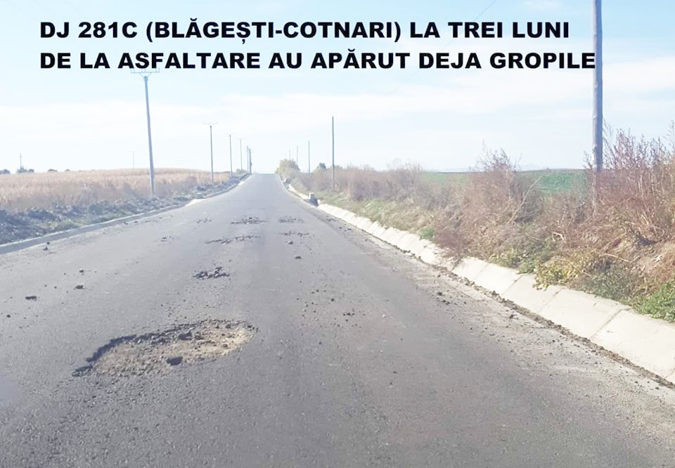  De ce s-a spart asfaltul proaspăt turnat pe un drum judeţean