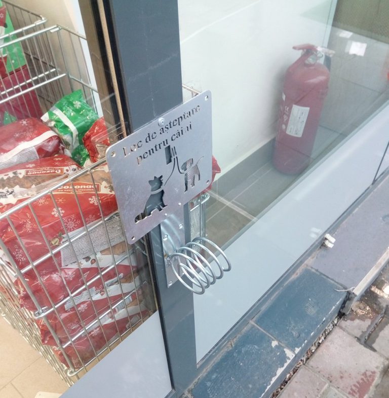 FOTO: Locuri de așteptare pentru câini în fața magazinelor din Iași