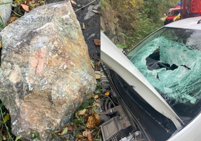 Accident cu victime în Defileul Jiului după ce o stâncă a căzit și a lovit o autoutilitară în care erau nouă persoane