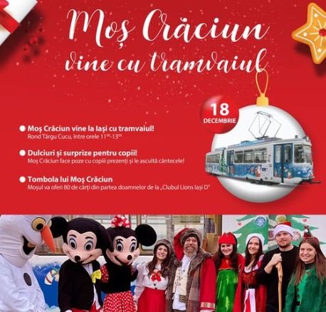Tramvaiul CTP îl aduce pe Moş Crăciun în Iaşi pentru al zecelea an consecutiv. Se vor oferi cadouri copiilor