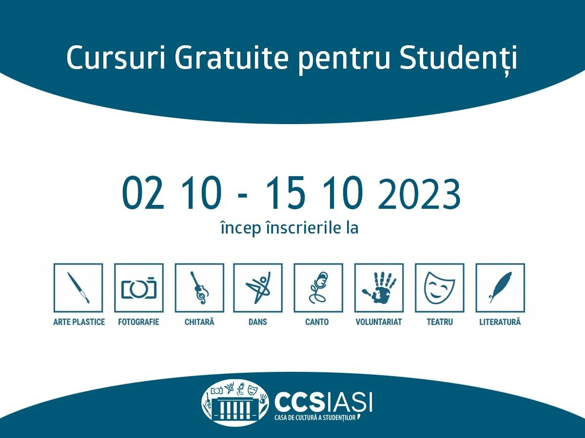 Teatru, light painting, muzică etc. Lista cursurilor gratuite de la Casa Studenţilor Iaşi. Înscrierile se fac până pe 15 octombrie