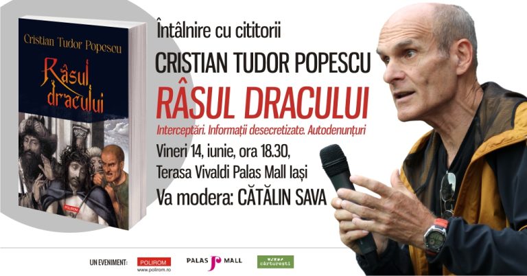 Întâlnire cu Cristian Tudor Popescu vineri seară pe Terasa Vivaldi, la Palas Mall