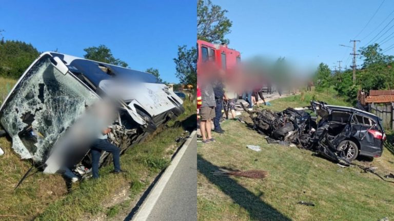 FOTO Excursie mortală în Vâlcea. Un autocar plin de copii veseli s-a izbit de un autoturism. Un șofer a murit