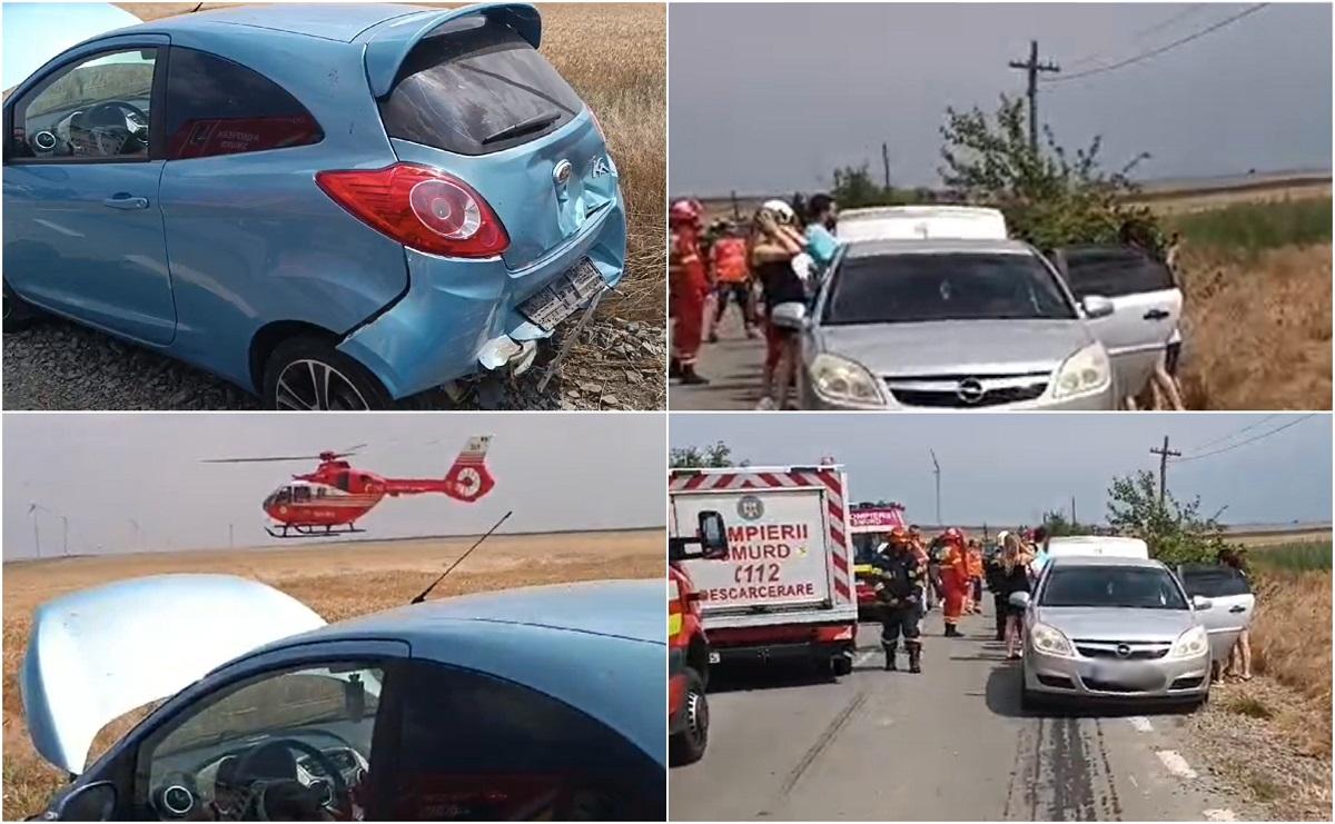 Accident rutier cu cinci maşini, în care au fost implicate 18 persoane, dintre care zece copii/VIDEO
