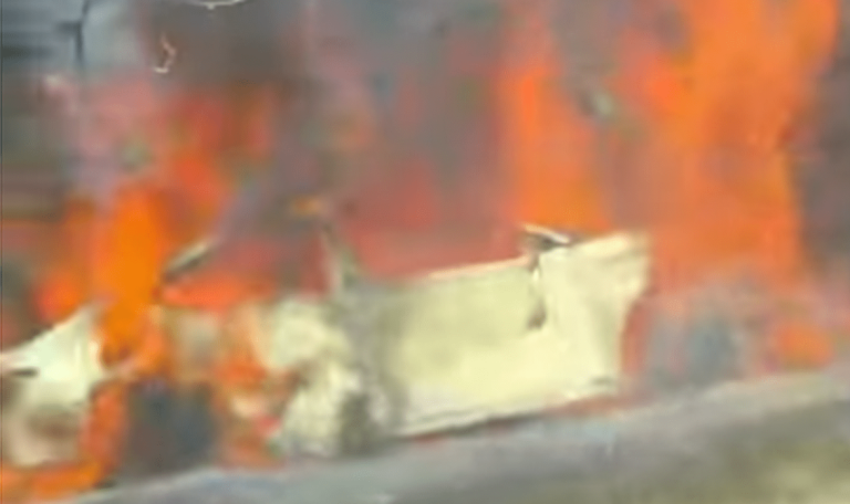 VIDEO O mașină arde ca o torță lângă Popricani. Flăcările au cuprins și copacii din jur