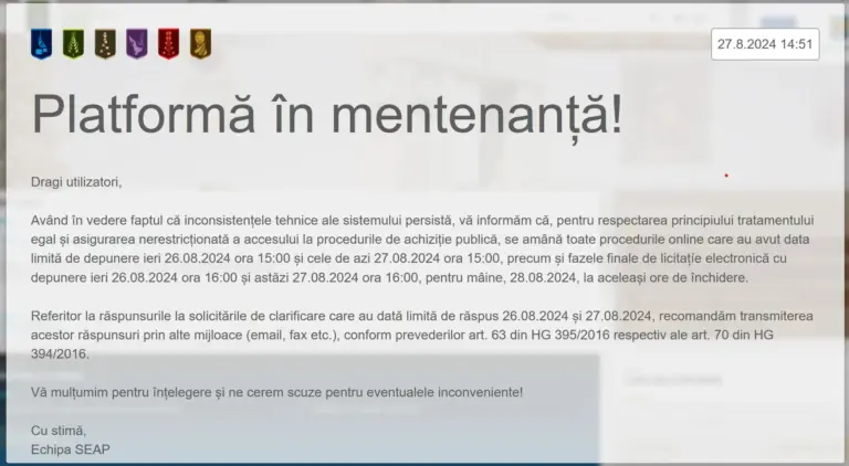 Toate achizițiile publice online au fost amânate. Sistemul IT nu poate fi accesat de 2 zile