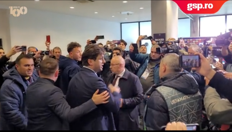 Scene REVOLTĂTOARE! Haosul a continuat și la conferință. Kosovarii au sărit la bătaie, cu Mircea Lucescu la 3 metri distanță: „Să vă fie rușine!”