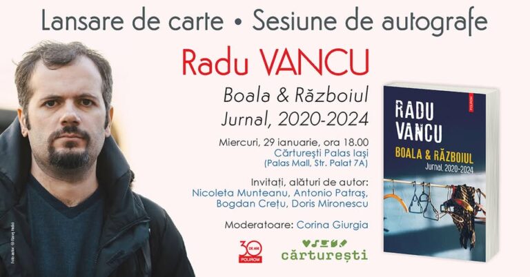 Lansare de carte la Iași: Radu Vancu își întâlnește cititorii