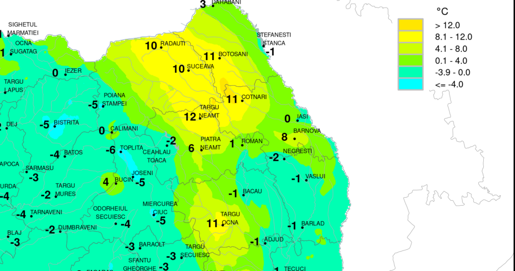  Prima zi din an vine cu ciudățenii meteo: zero grade în municipiul Iași la amiază în condiții de cer senin, dar +8 grade la Bârnova și +11 la Cotnari