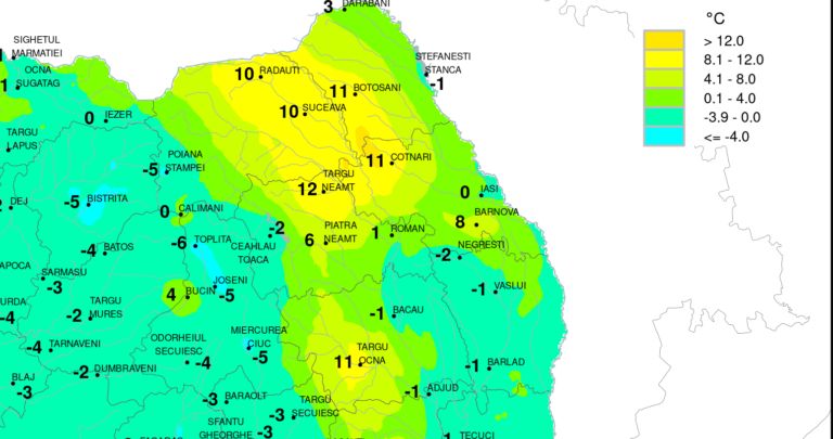 Prima zi din an vine cu ciudățenii meteo: zero grade în municipiul Iași la amiază în condiții de cer senin, dar +8 grade la Bârnova și +11 la Cotnari