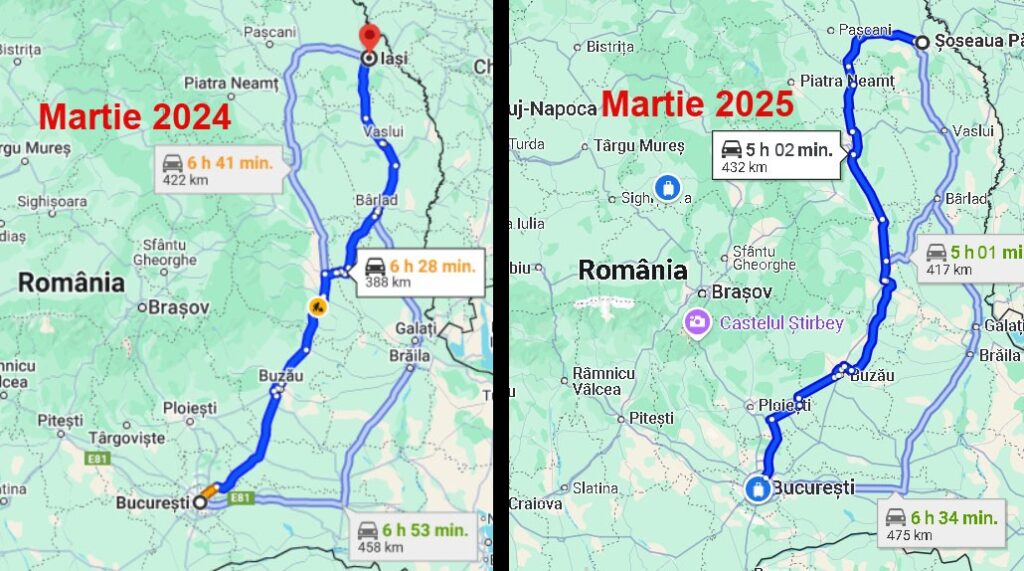 Autostrada A7 reduce cu o oră jumătate timpul de călătorie între Iași și București: O comparație între martie 2024 și martie 2025