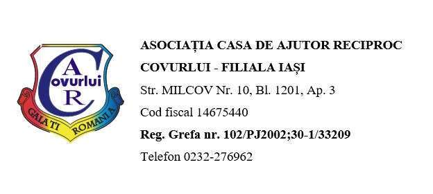  CONVOCARE – Consiliul de administrație al ASOCIAȚIEI C.A.R. COVURLUI – Filiala Iași (P)