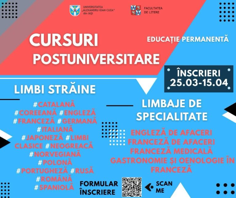 Facultatea de Litere dă startul înscrierilor pentru cursuri postuniversitare de limbi străine și limbaje de specialitate
