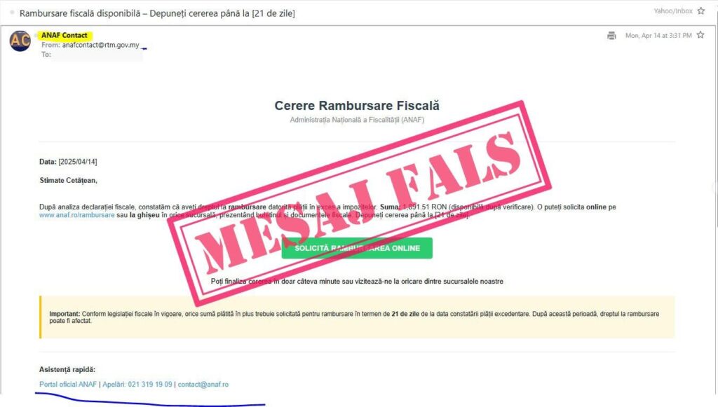  Mare atenție la emailurile false! Sunt trimise în numele ANAF