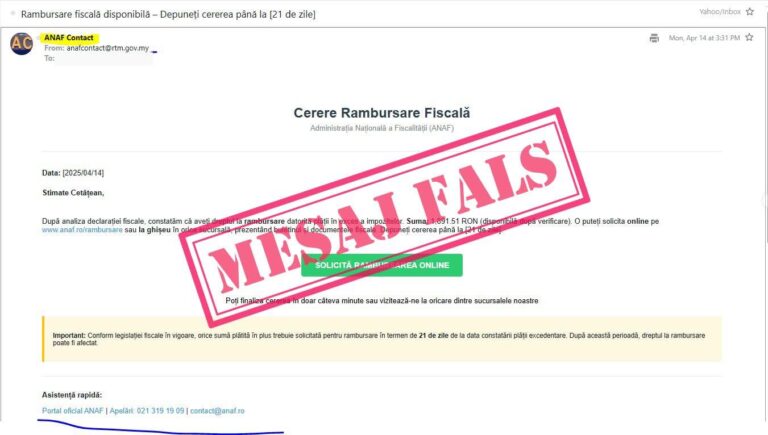 Mare atenție la emailurile false! Sunt trimise în numele ANAF