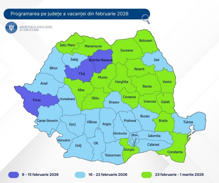 HARTA - Inspectoratele şcolare au stabilit săptămâna de vacanţă din perioada 9 februarie – 1 martie a anului şcolar viitor
