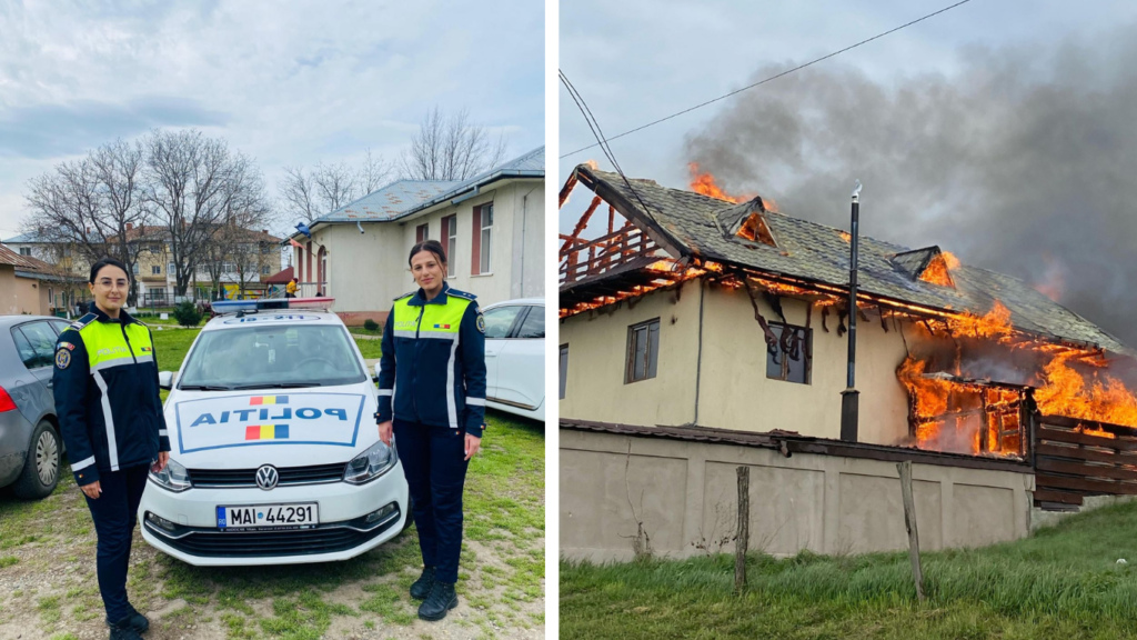  Intervenție promtă a două polițiste în cazul incendiului din Țigănași