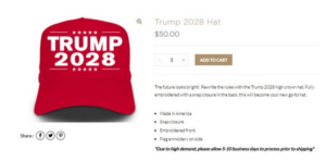 Donald Trump scoate la vânzare şepci cu inscripţia ”Trump 2028”, cu 50 de dolari bucata