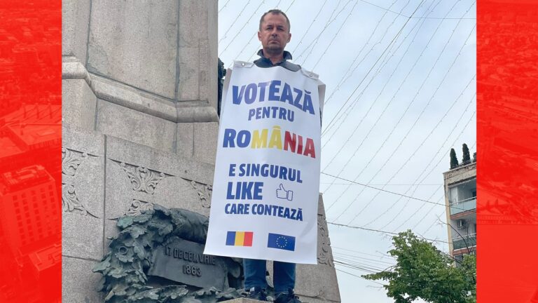 Experimentul inedit al unui om de afaceri din Iași: antreprenorul Nicu Roșu a umblat îmbrăcat prin oraș în pancarte ca să sensibilizeze lumea să voteze