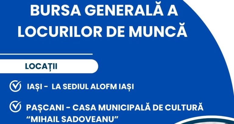 Bursa Generală a Locurilor de Muncă va fi organizată la Iași și Pașcani, vineri, 23 mai 2025