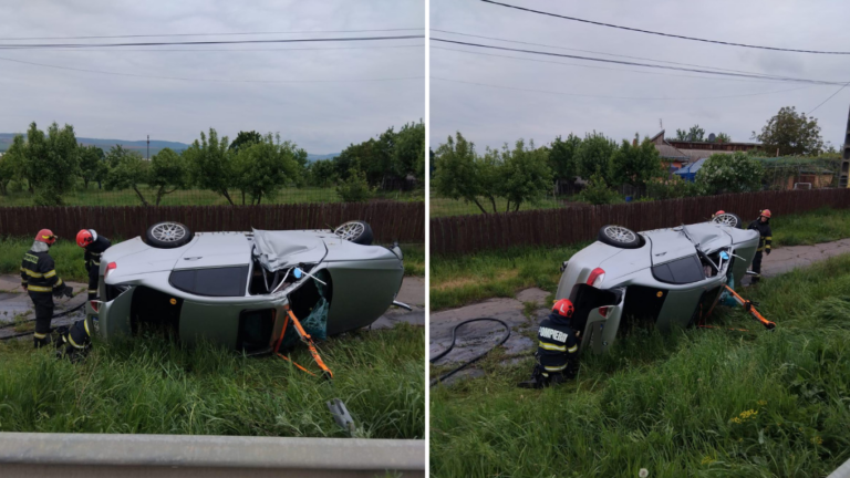 Accident auto în comuna Lespezi. Un autoturism s-a răsturnat