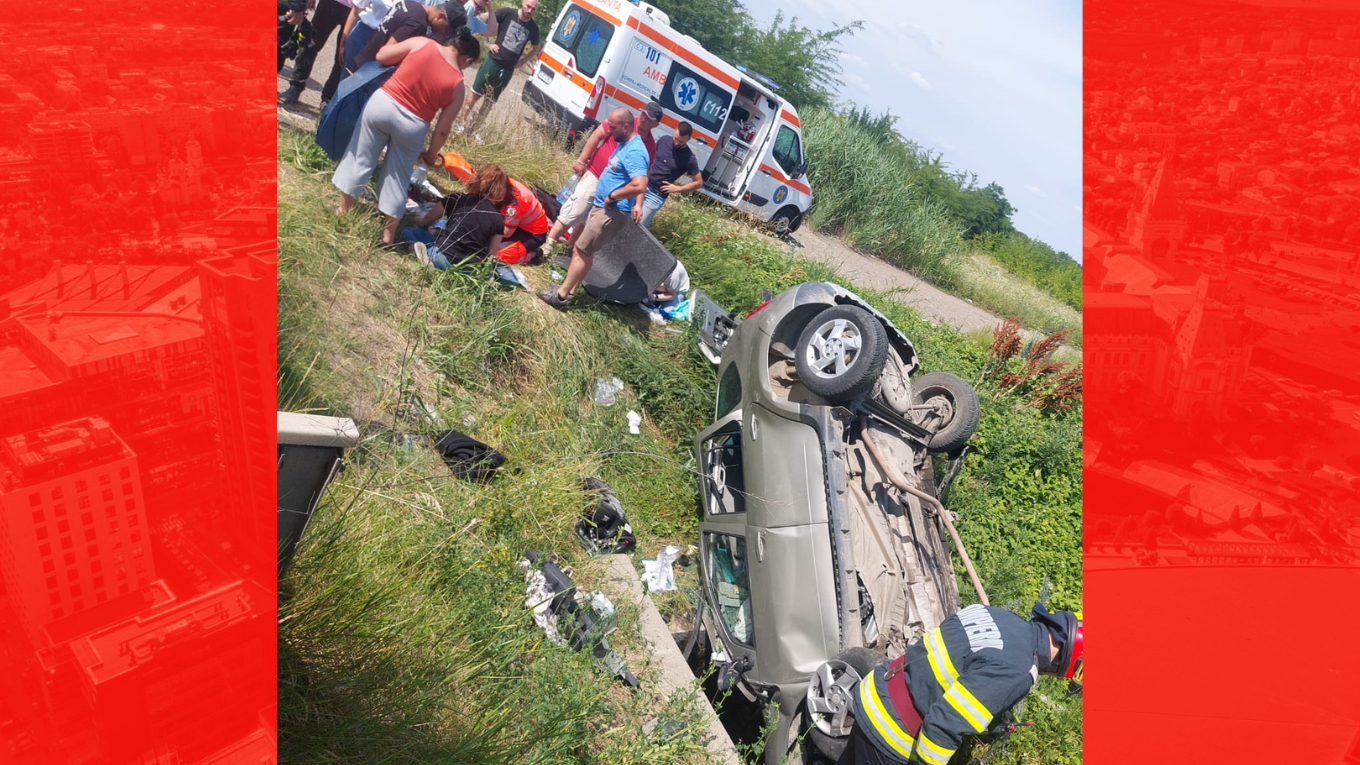 Accident grav pe șoseaua de centură. Doi minori, răniți după ce autoturismul în care se aflau s-a răsturnat