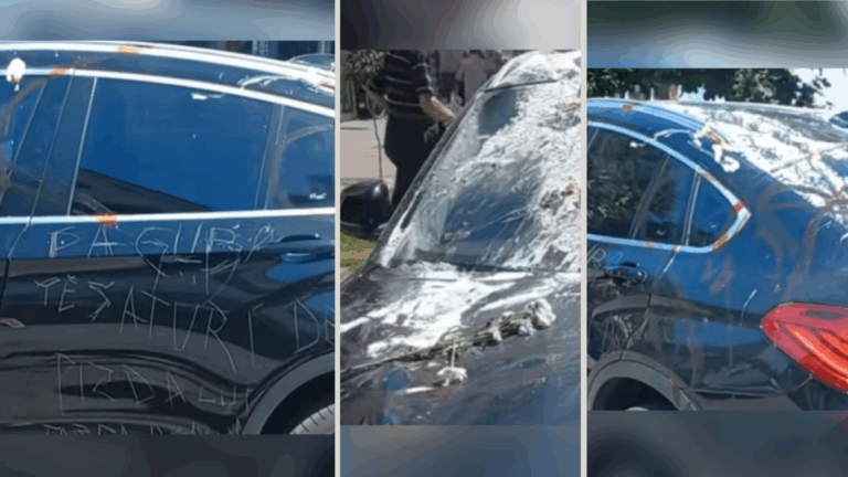 O vâlceancă supărată că a înșelat-o soțul, i-a „pictat” BMW-ul cu făină, maioneză și flori: „Semnat, Alina”