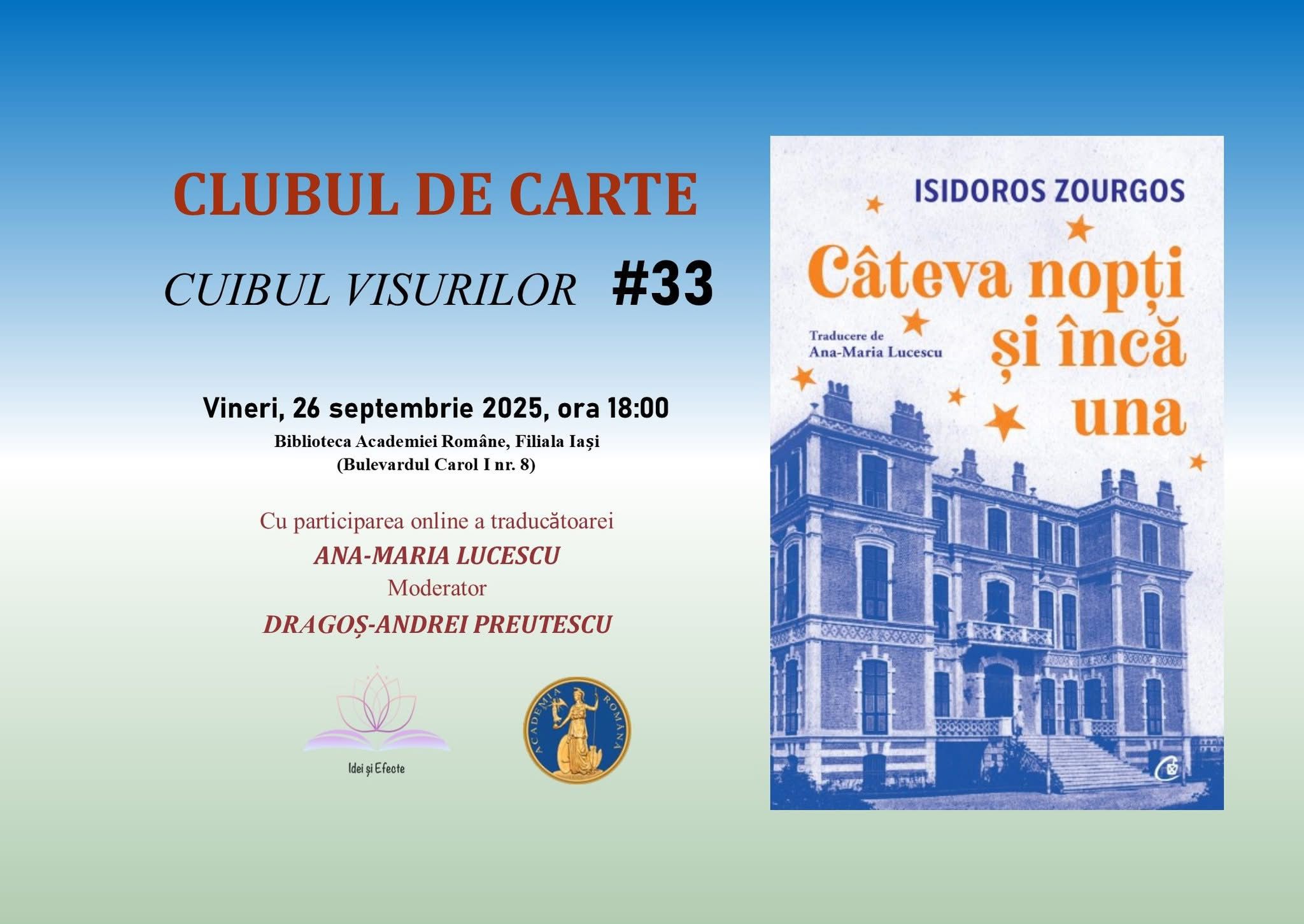  Clubul de carte „Cuibul visurilor” propune o nouă lectură la Biblioteca Academiei Române, Filiala Iași