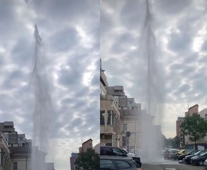 Un „gheizer” a erupt miercuri dimineață în parcarea Judecătoriei Iași