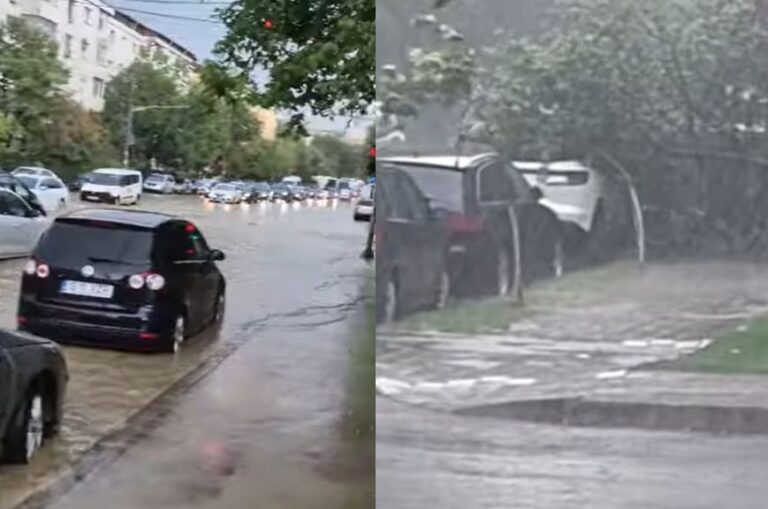 FOTO/VIDEO Străzi inundate și copaci doborâți de vânt, după „potopul” care a lovit vestul Iașului