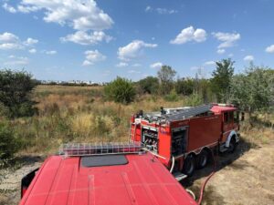 Incendiu de vegetaţie uscată în apropiere de Delta Văcăreşti. Un bărbat a ajuns la spital