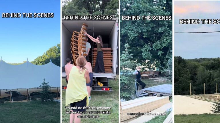 Mirele și-a construit cu prietenii în pădure, înainte de petrecere, spațiul pentru eveniment: 600 de invitați la nunta lui Silvan Cimpoeșu și Karina Luncașu