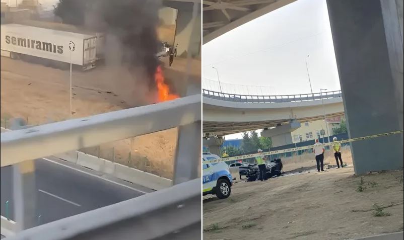 O mașină a căzut de pe o pasarelă şi a luat foc, în București. Șoferul a murit carbonizat