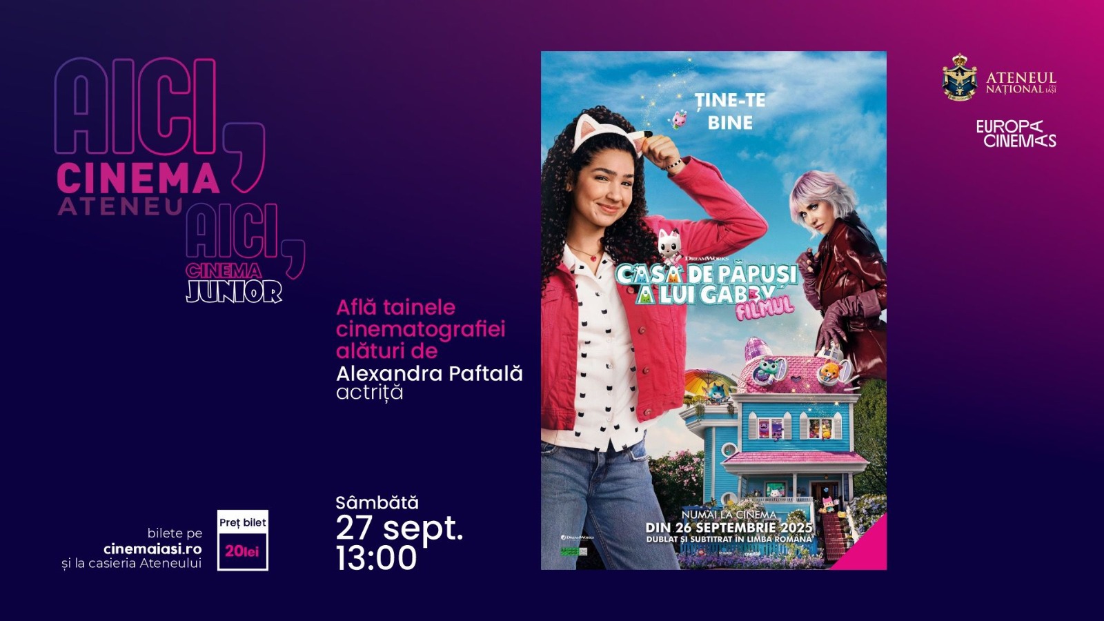 Cum apare un personaj? Copiii descoperă magia filmului și a teatrului de păpuși cu actrița Alexandra Paftală, la Cinema Ateneu