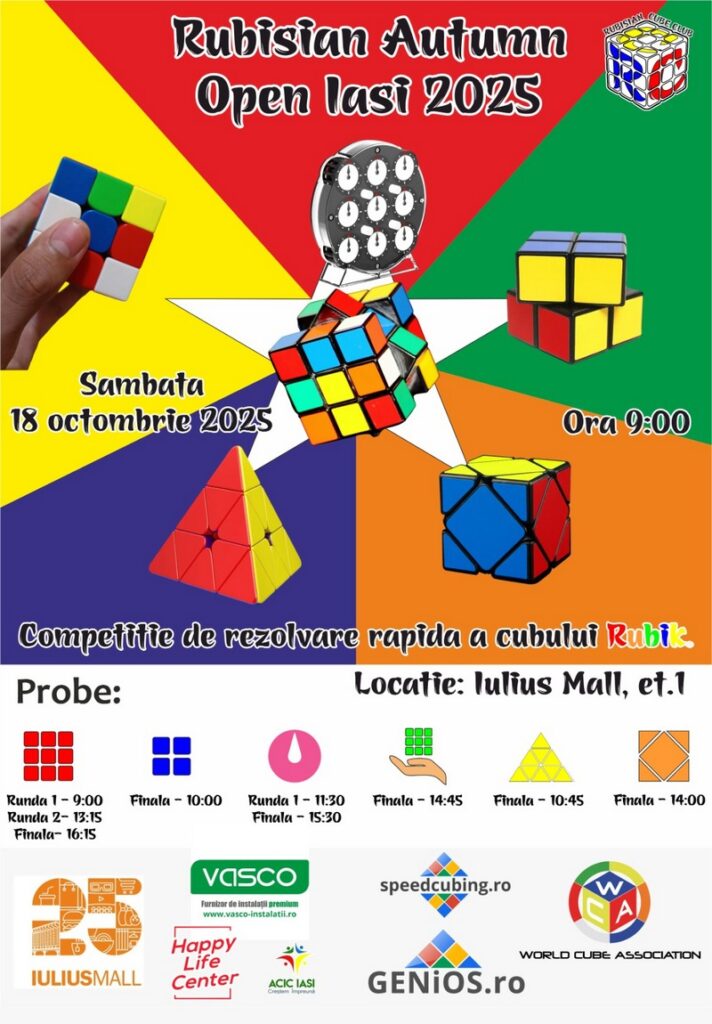  Răsucește, rotește și rezolvă! O nouă ediție a concursului de cub rubik are loc sâmbătă în Iulius Mall Iași