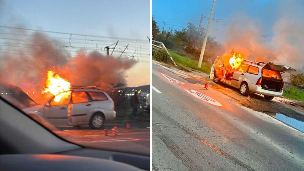  O mașină a luat foc în zona Păcurari, la ieșire din oraș – UPDATE