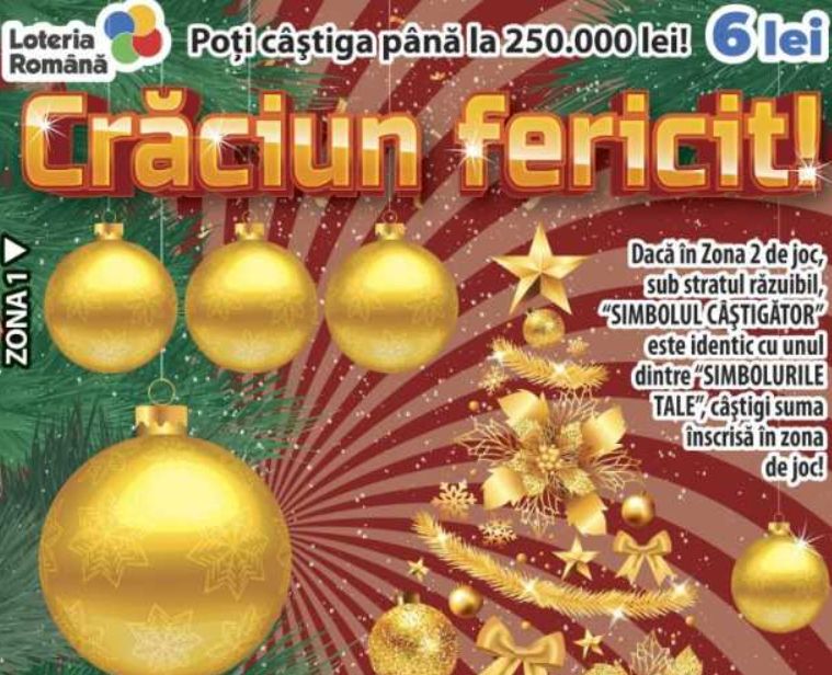 Loteria Română lansează lozul răzuibil „Crăciun fericit!”. Marile premii, 250.000 de lei pe loz