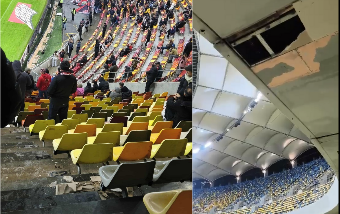 Arena Națională se dezmembrează: bucăți din tavan, la doi pași să cadă pe spectatori la meciul Dinamo - Oțelul