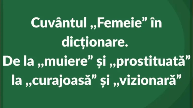 DEX încă definește cuvântul „femeie” prin termeni ofensatori precum „muiere”, „cocotă” sau „prostituată”