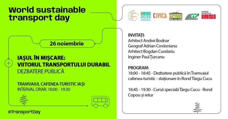 Iașul marchează în această seară Ziua Internațională a Transportului Durabil printr-o dezbatere în tramvai