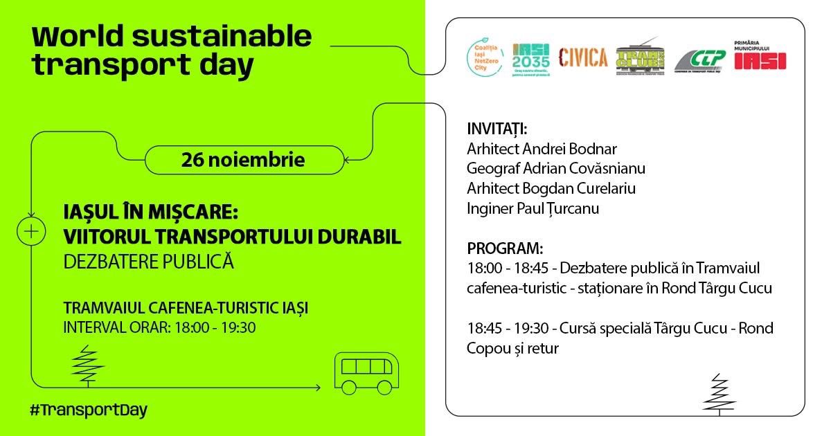  Iașul marchează în această seară Ziua Internațională a Transportului Durabil printr-o dezbatere în tramvai