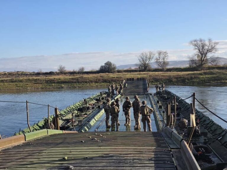 Exerciţiu de pregătire a armatelor NATO, în România. Militarii au realizat în timp record un pod plutitor peste Mureş
