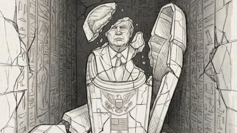 Liderul suprem al Iranului, Ali Khamenei, a publicat o caricatură care îl înfățișează pe Trump ca pe un sarcofag care se sparge în bucăți: „Ca faraonul”