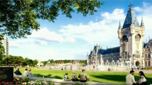Esplanada Palatului Culturii se transformă: Primele imagini cu viitorul parc din centrul Iașului