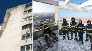 Pericol în Iași: bucăți de tencuială s-au desprins de pe un bloc. Intervenție de urgență a pompierilor