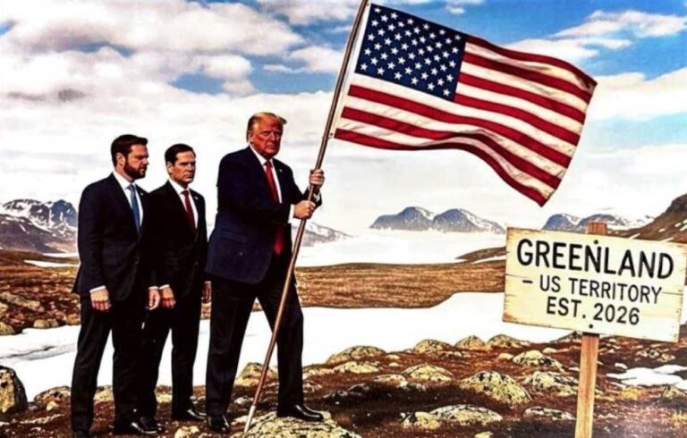 Trump postează o imagine cu el înfigând steagul american în Groenlanda și o alta cu steagul suprapus peste varii țări