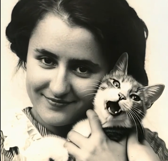 VIDEO Motanul Zeppelin, ce a trăit la Iași acum 100 de ani, miaună din nou! Cum a readus inteligența artificială la viață o fotografie cu Otilia Cazimir și pisica ei?