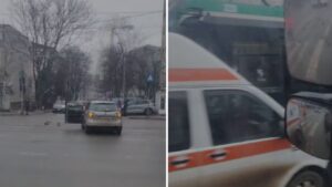 VIDEO | Tramvaie blocate în CUG în urma unei tamponări produse între o ambulanță și un autoturism