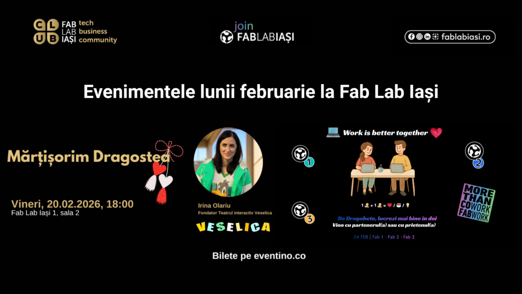  Două evenimente Fab Lab Iași dedicate comunității: coworking, socializare și timp de calitate împreună (P)